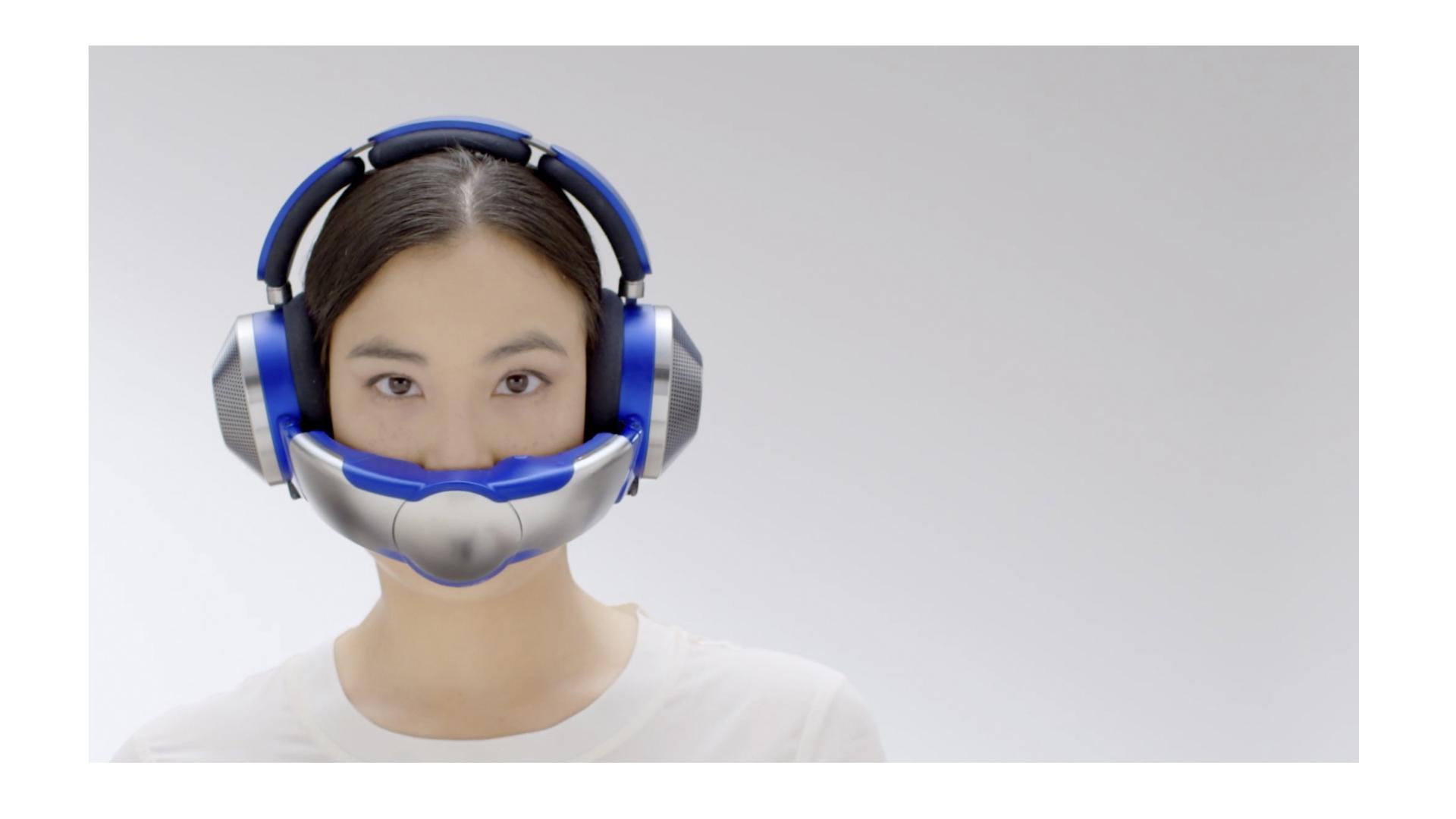 Front view of a woman wearing the the Dyson Zone air-purifying headphones.