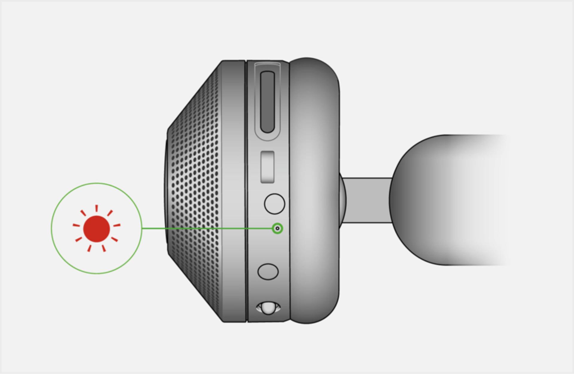 The flashing red LED indicates a fault.