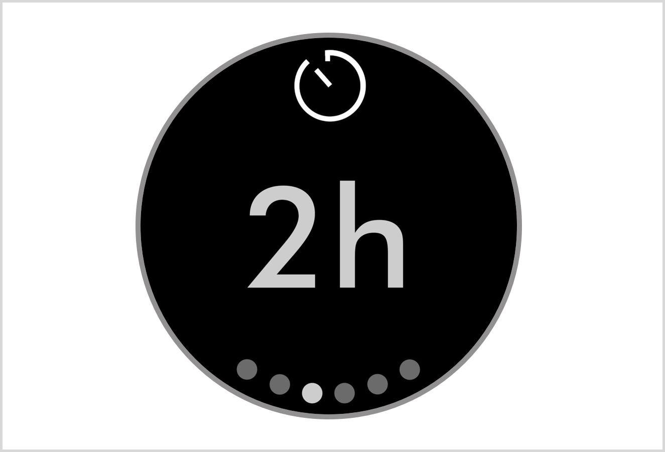 Écran ACL du Dyson Pure Cool Me🅪 affichant les intervalles du minuteur de mise en veille