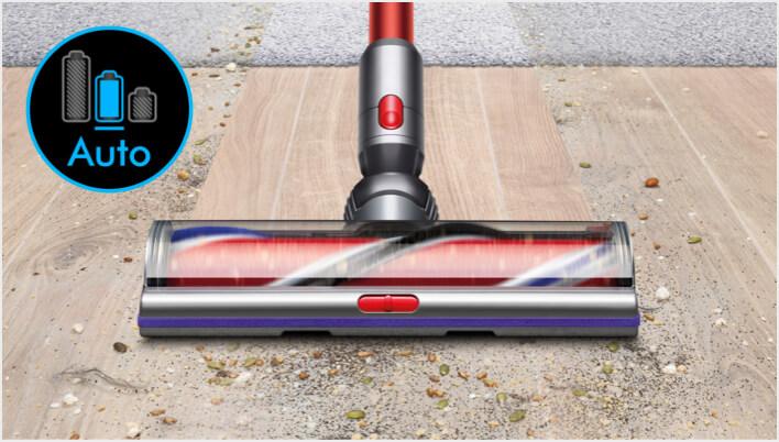 Dyson V11 vacuum being used on different floor types