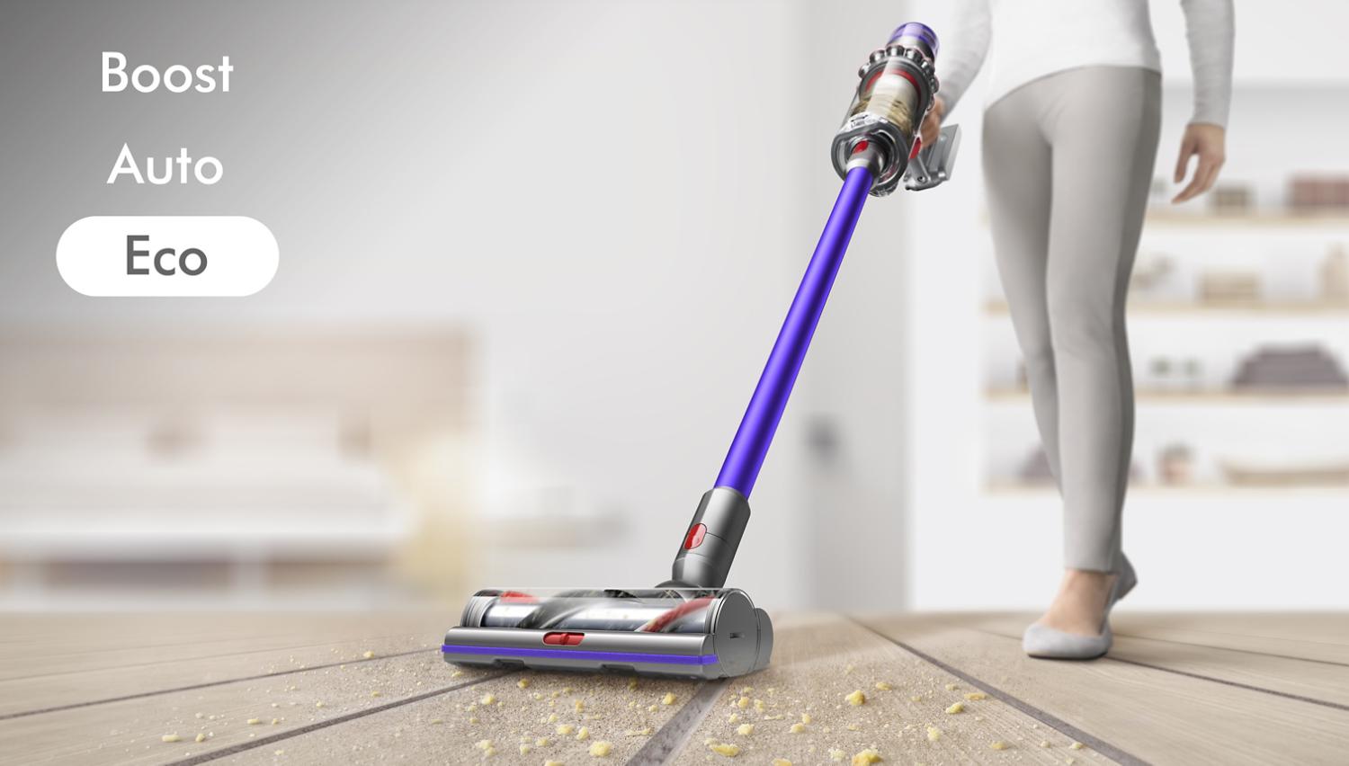 High Torque cleaner head picking up debris from wooden floor