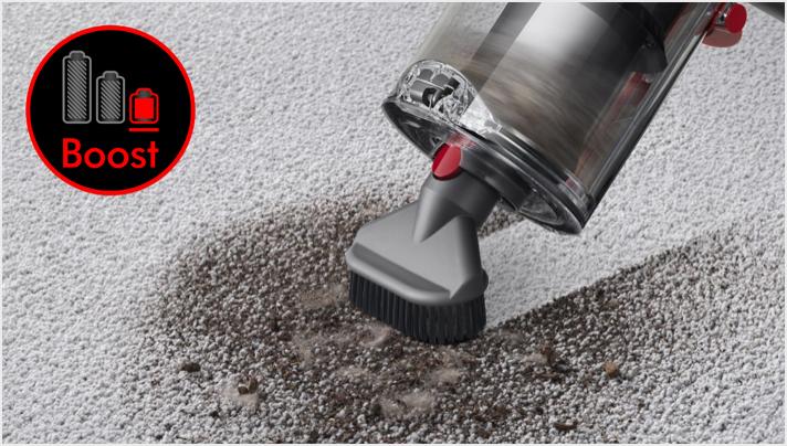 Dyson V11 vacuum cleaning ground-in dirt