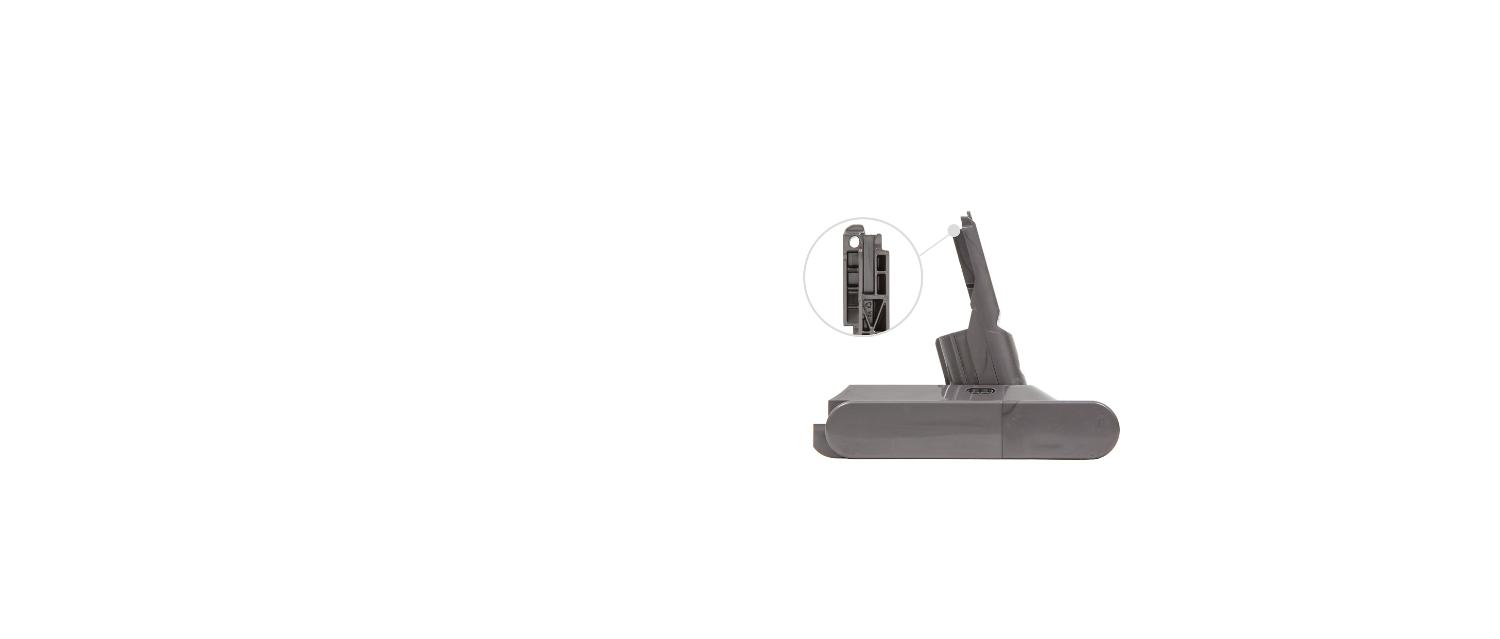 Replacement Dyson V8™ vacuum battery D Extreme close up shows example of where your battery will differ from battery E.
