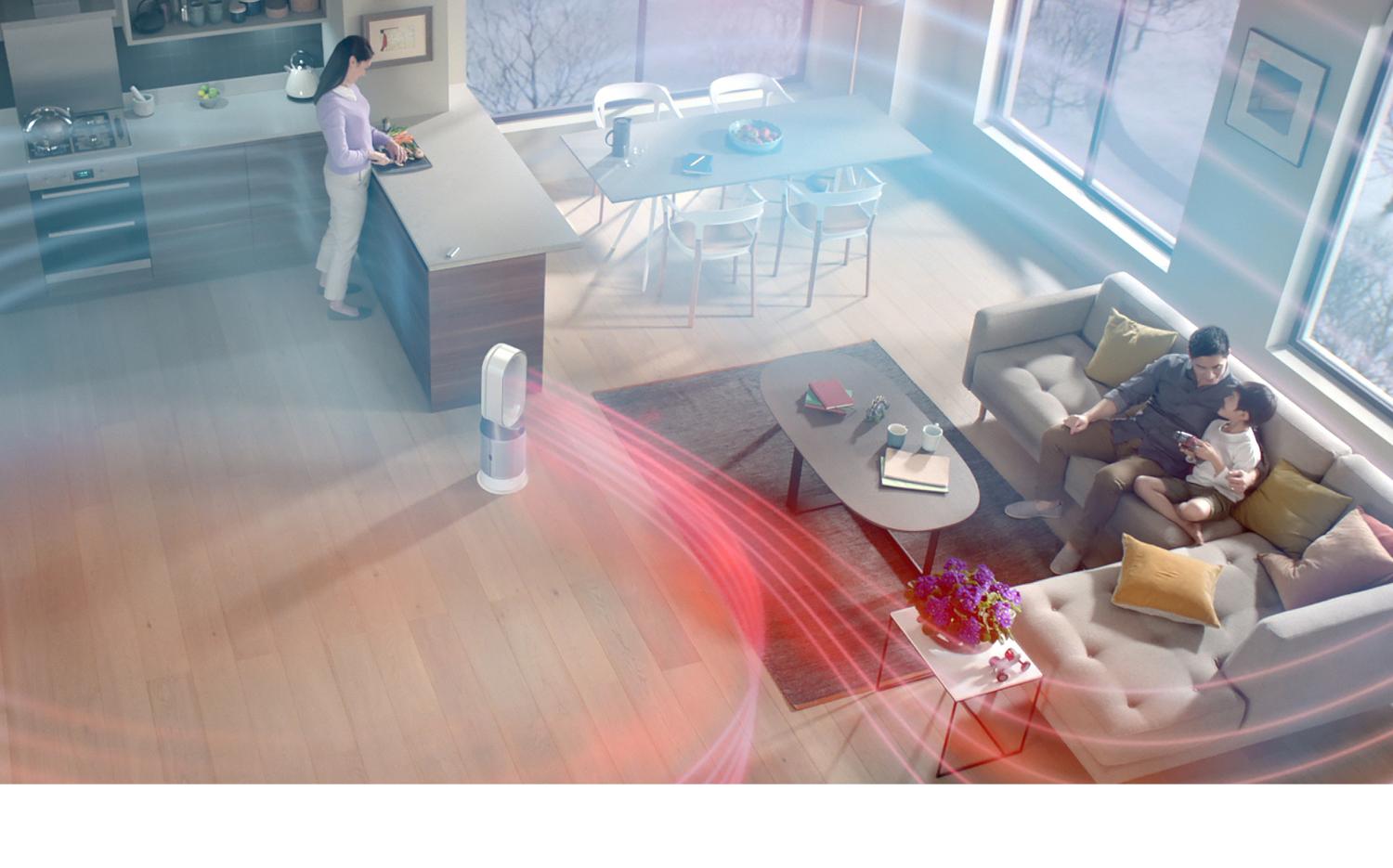 Ventilateur purificateur chauffant Dyson dans un salon