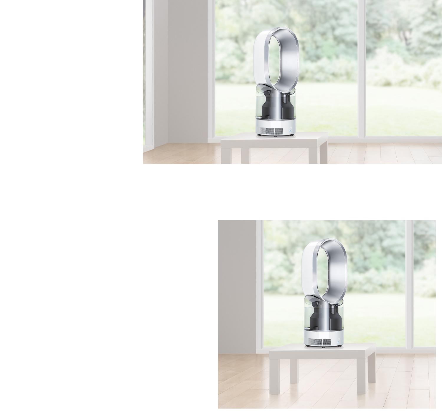 The Dyson humidifier projecting cooling, humidified air