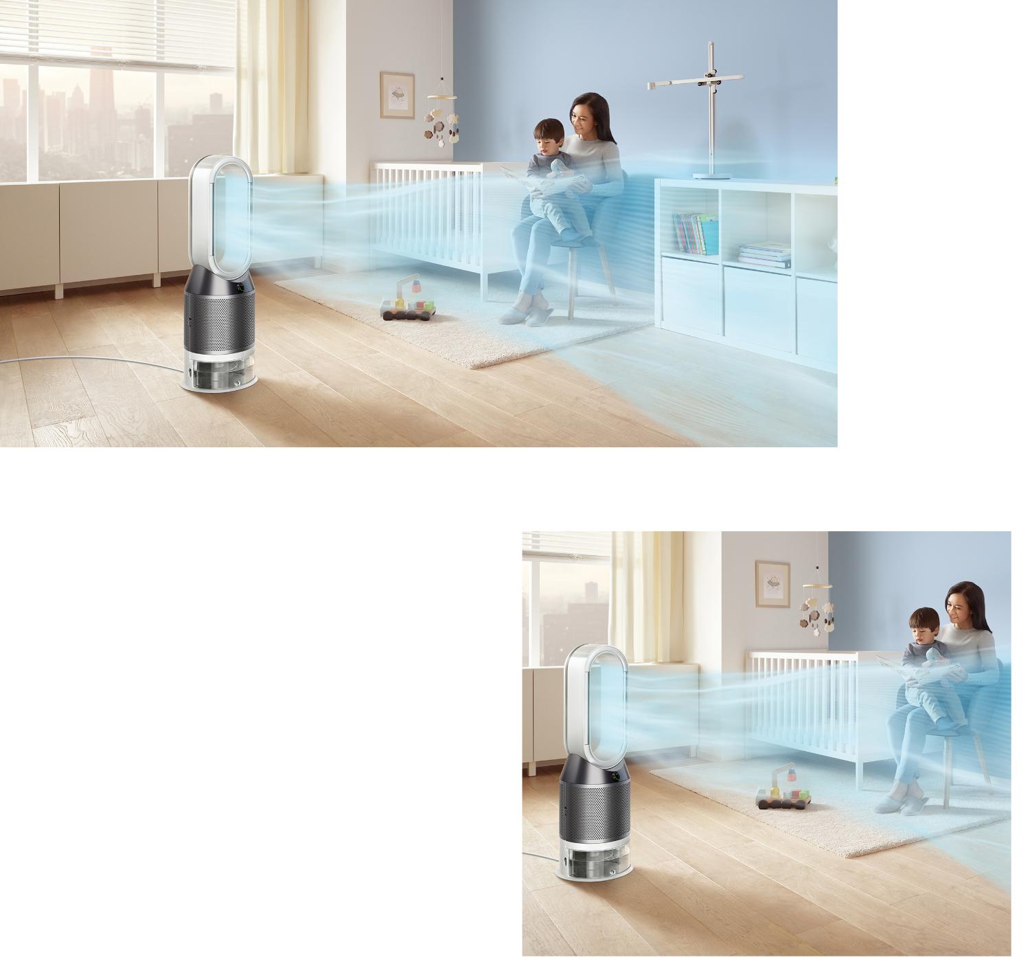 Dyson Pure Humidify+Cool projecting purified, humidified air into a child's bedroom