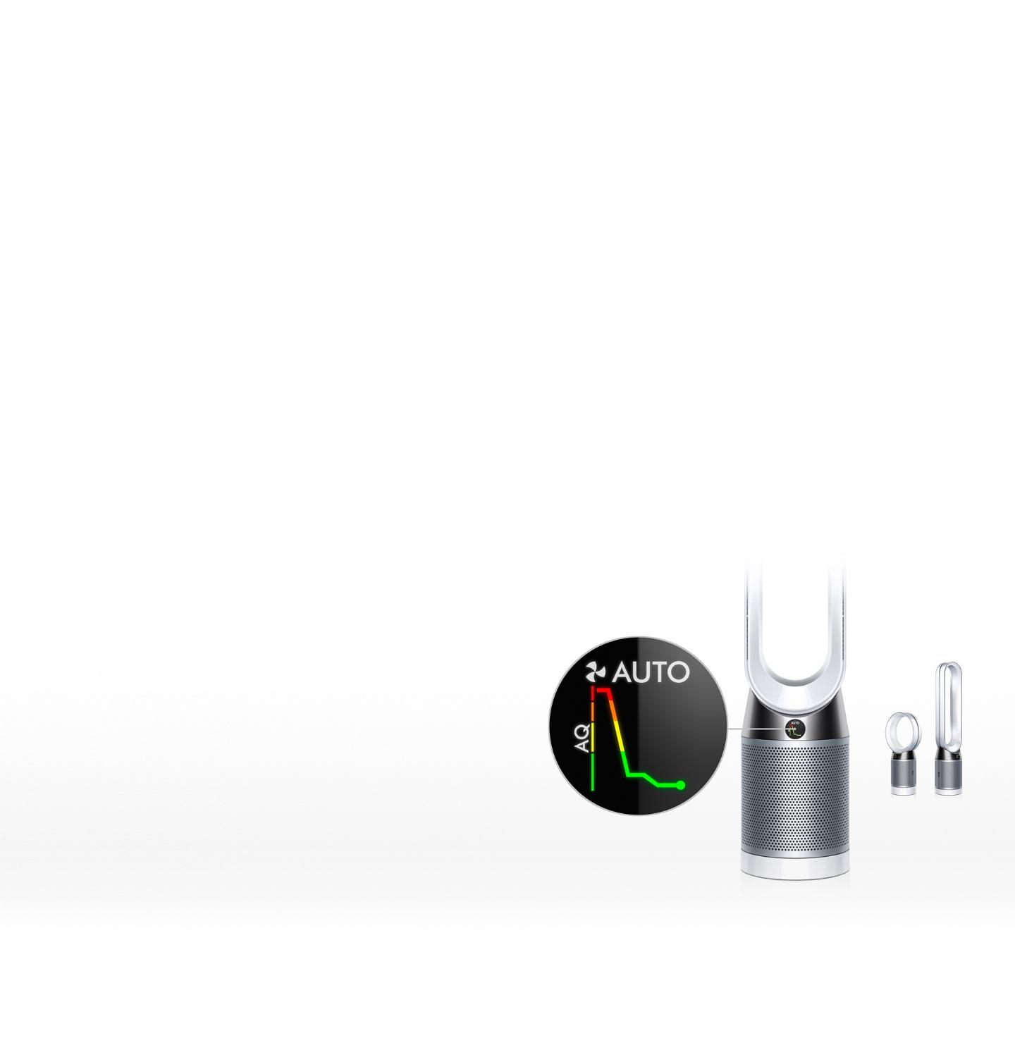 The screen on Dyson Pure Cool purifying fans automatically shows what pollutants are in the air