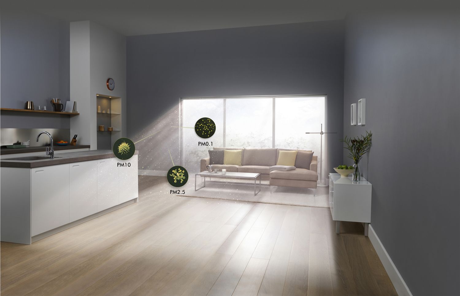 Daylit living space with pollen and allergens in the air