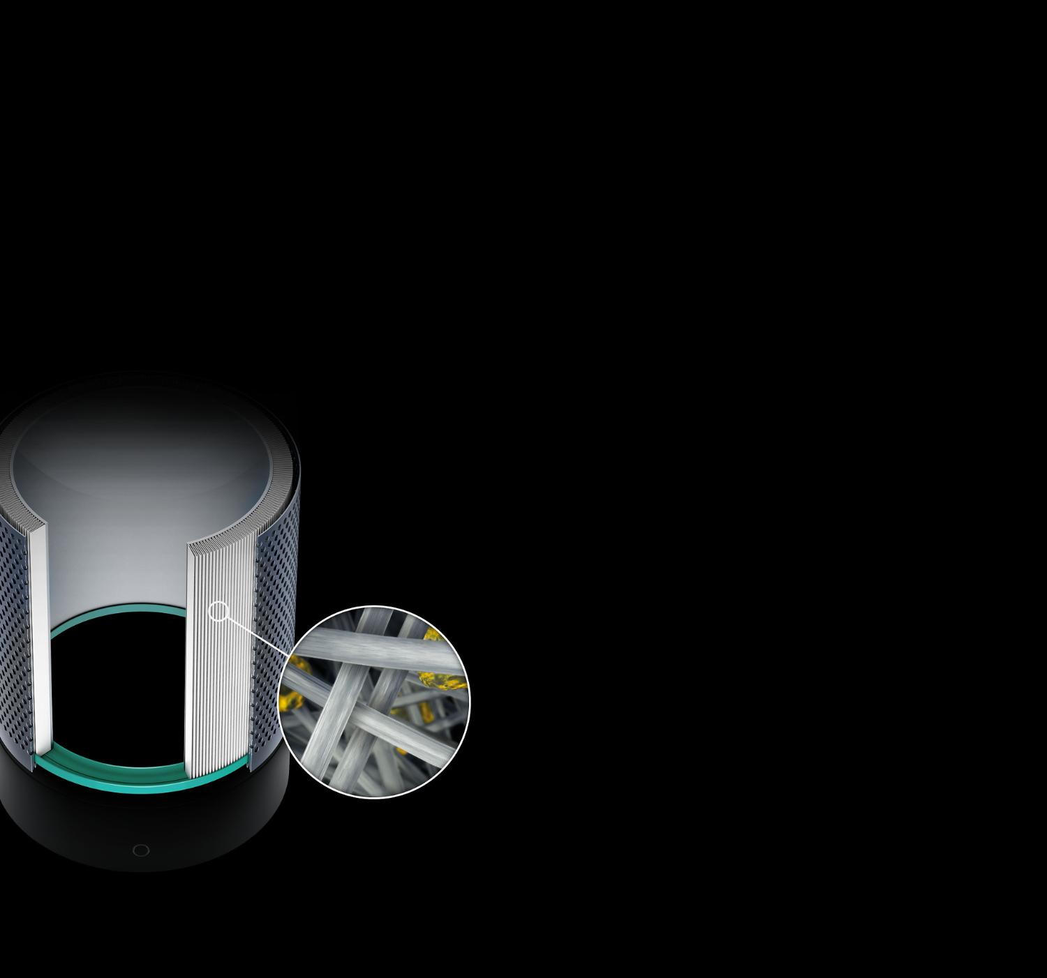 Graphical close-up of Dyson purifier filter.