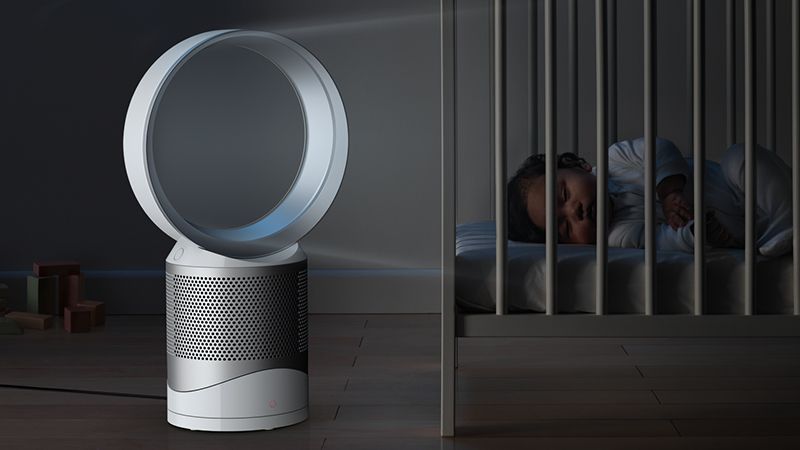 Dyson Pure Cool Link beside baby in a cot Dyson Pure Cool Link beside baby in a cot