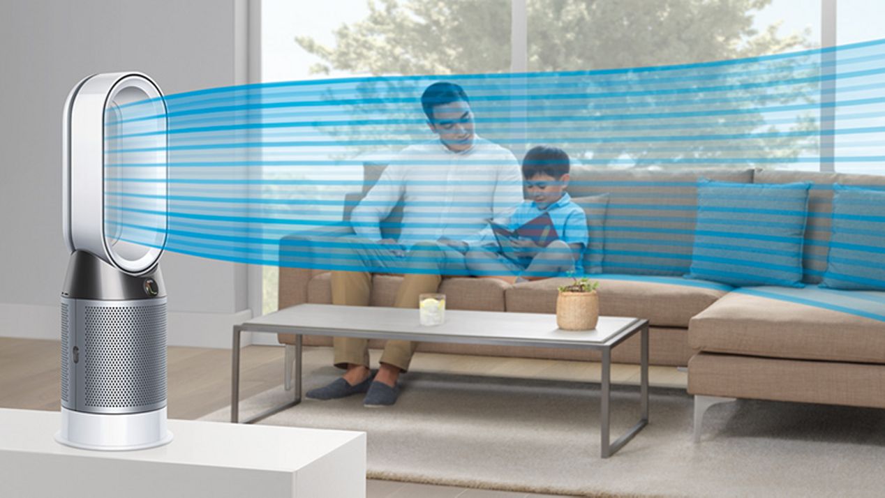 Dyson Pure Hot + Cool purifier fan heater cooling in living area Dyson Pure Hot + Cool purifier fan heater cooling in living area