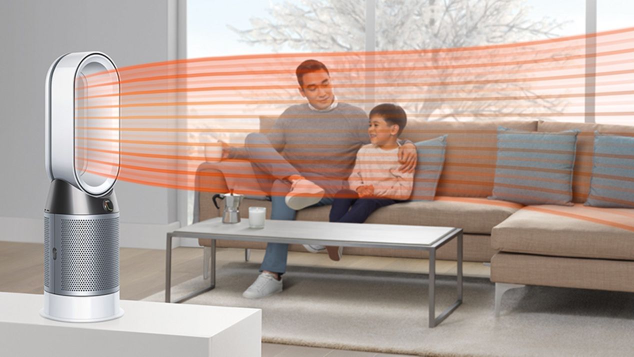 Dyson Pure Hot + Cool purifier fan heater heating living area Dyson Pure Hot + Cool purifier fan heater heating living area