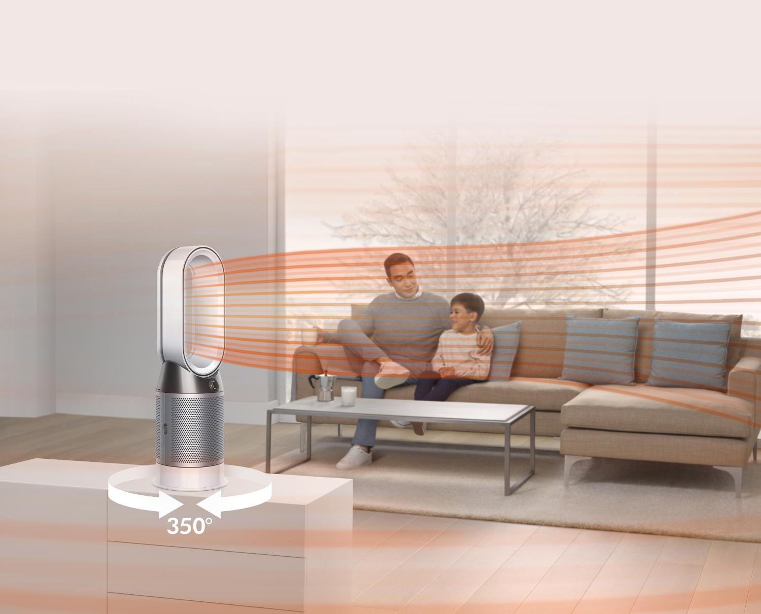 Demonstration of Dyson Pure Hot+Cool purifier in action indoors