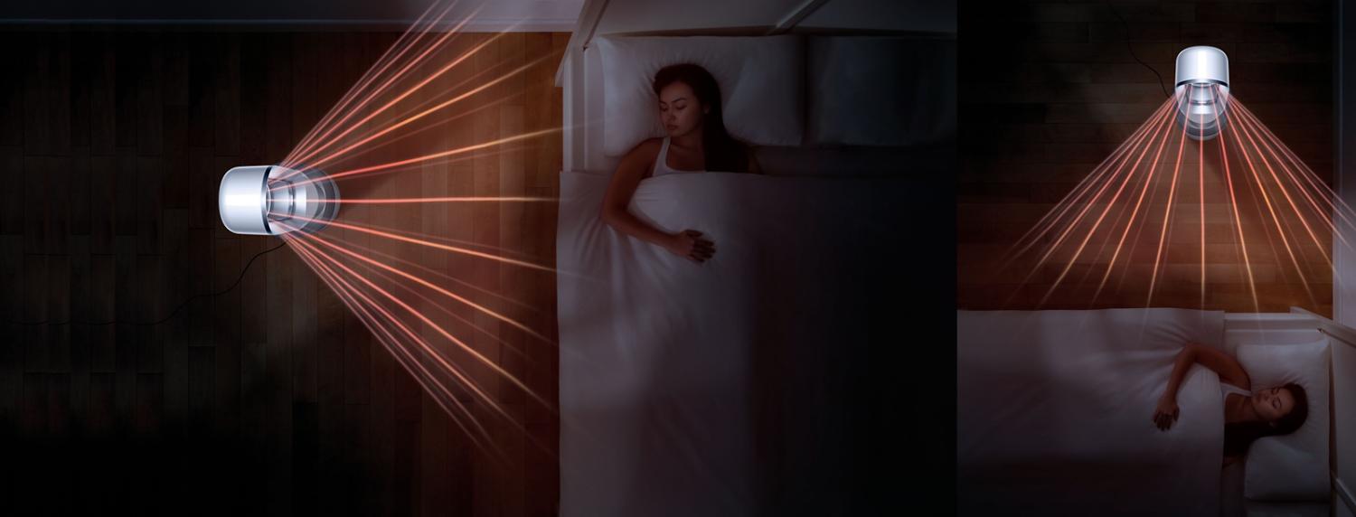 Model sleeping with Dyson Pure Hot+Cool™ Link purifier