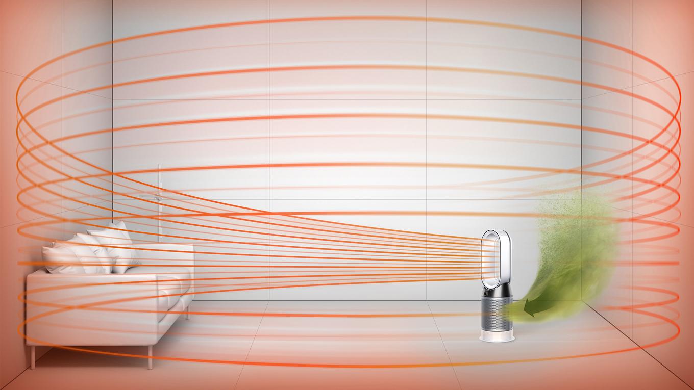 Dyson luchtreiniger/verwarmingsventilator die warmte gelijkmatig door de kamer laat circuleren