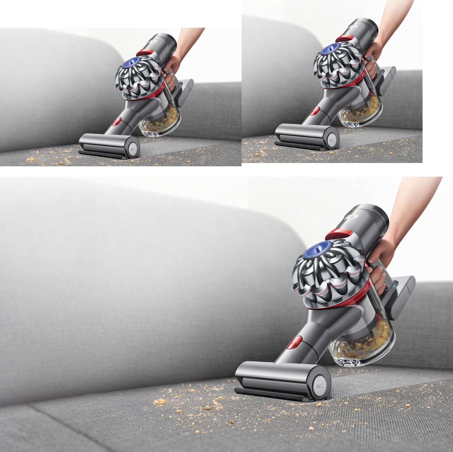 De Dyson V7 kruimelzuiger die een bank schoonmaakt