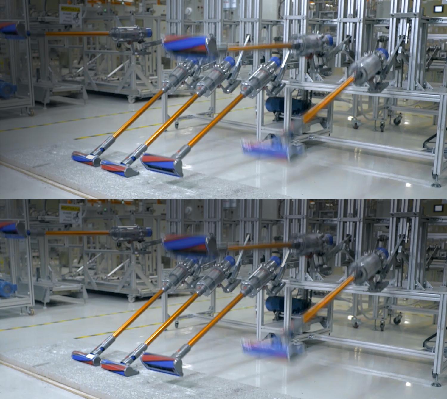 Dyson cord-free stick vacuums being tested in a lab