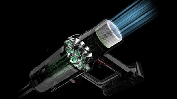 Dyson v10 vacuum cleaner filter system capturing dirty air Dyson v10 vacuum cleaner filter system capturing dirty air