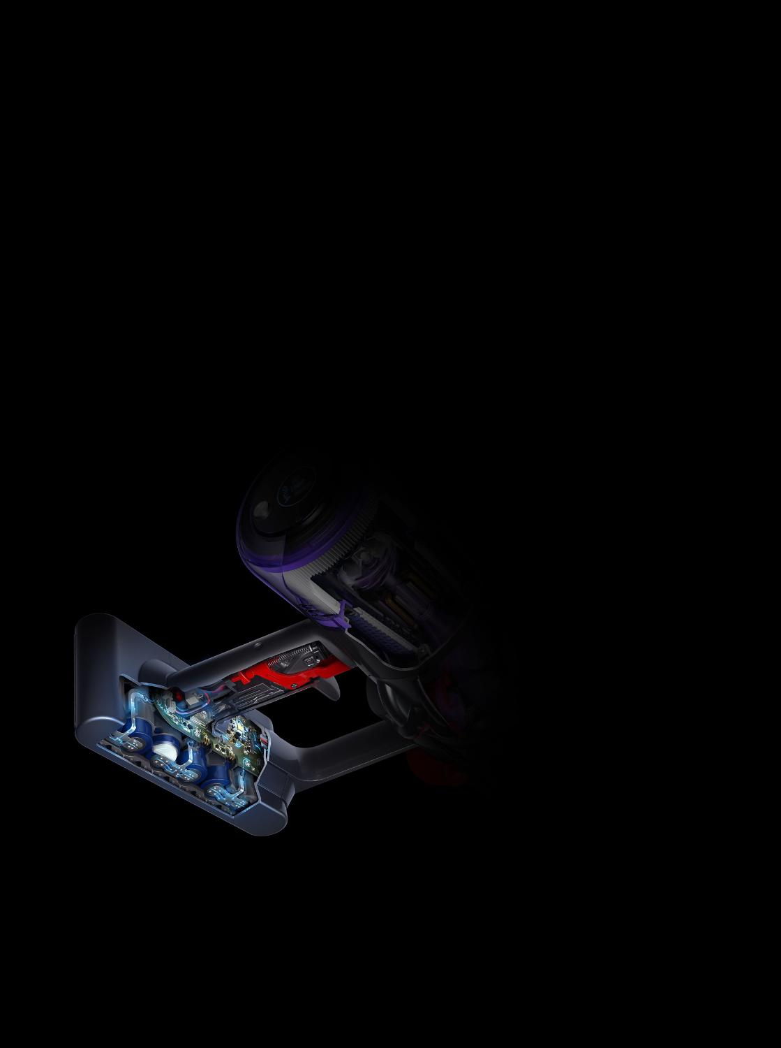 Cutaway diagram of Dyson V11™ vacuum trigger and battery