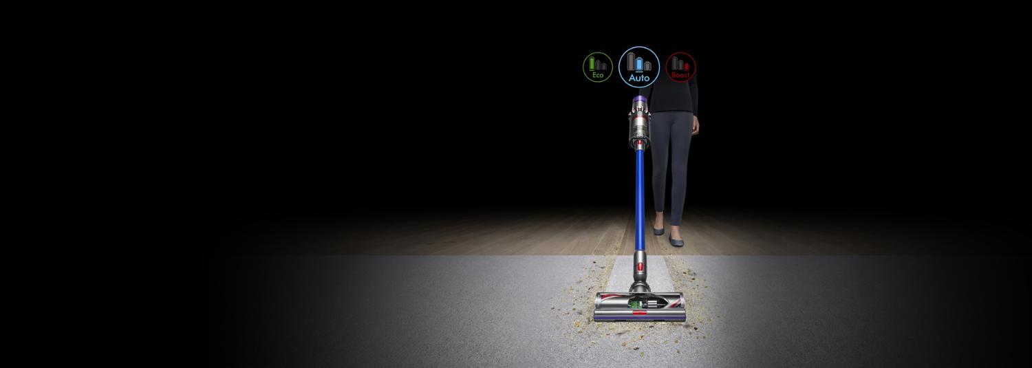 Dyson V11 vacuum being used on different floor types