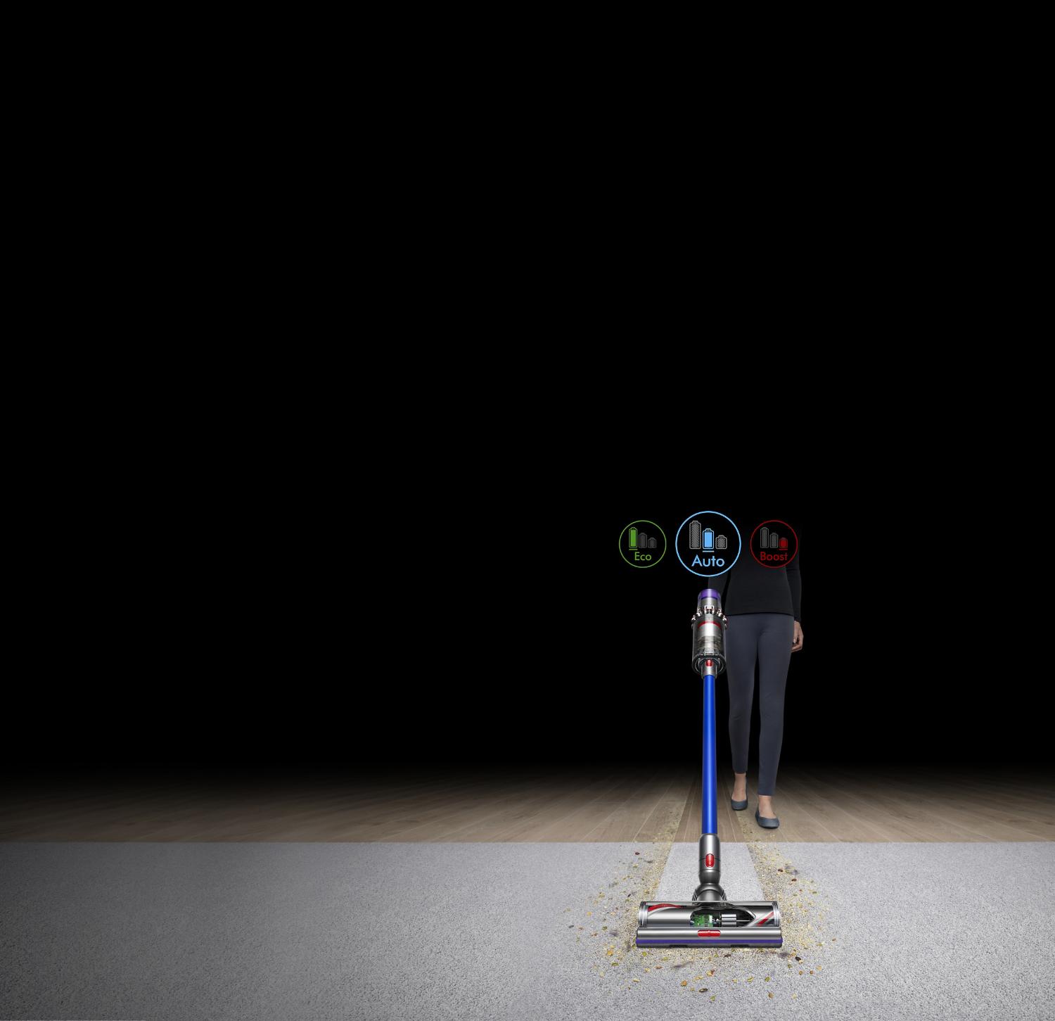 Dyson V11 vacuum being used on different floor types