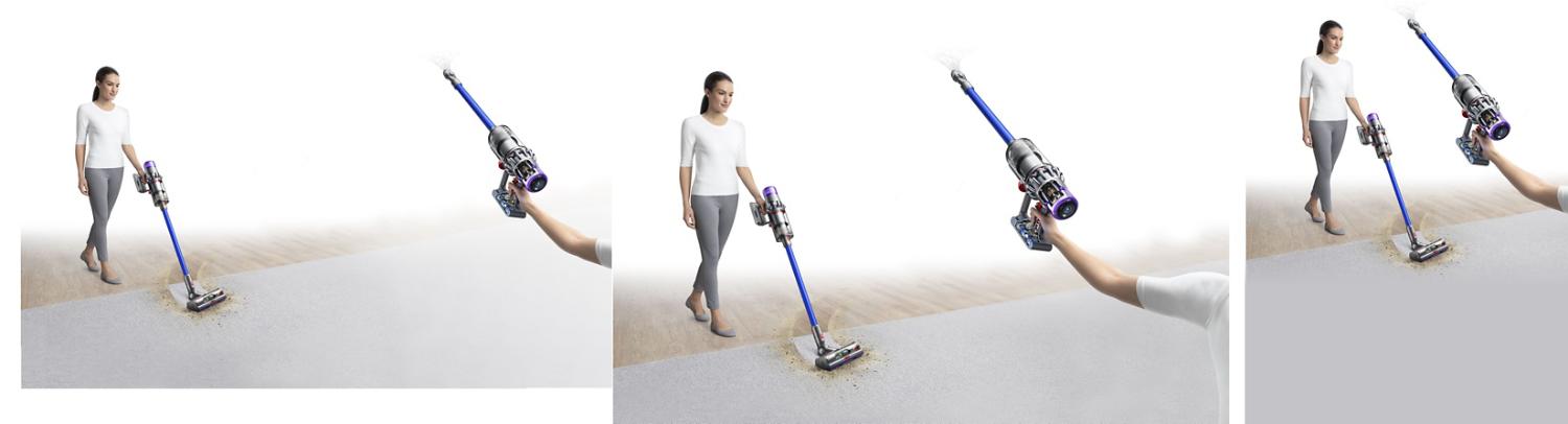 Woman with Dyson V11™ vacuum cleaning floor and ceiling