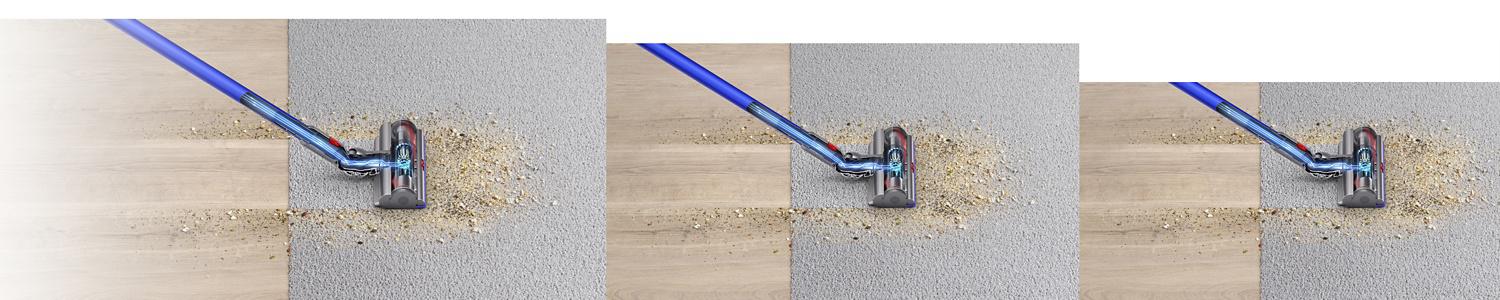 Dyson V11™ vacuum cleaner head moving from hard floor to carpet
