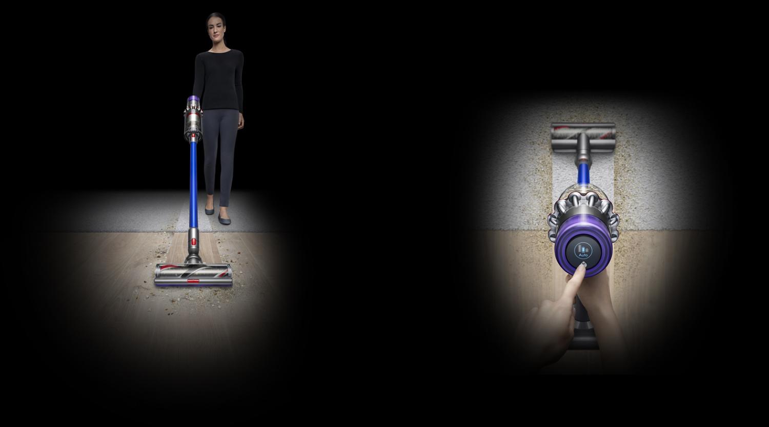Dyson V11™ displaying vacuuming hard and soft floor whilst in Auto mode