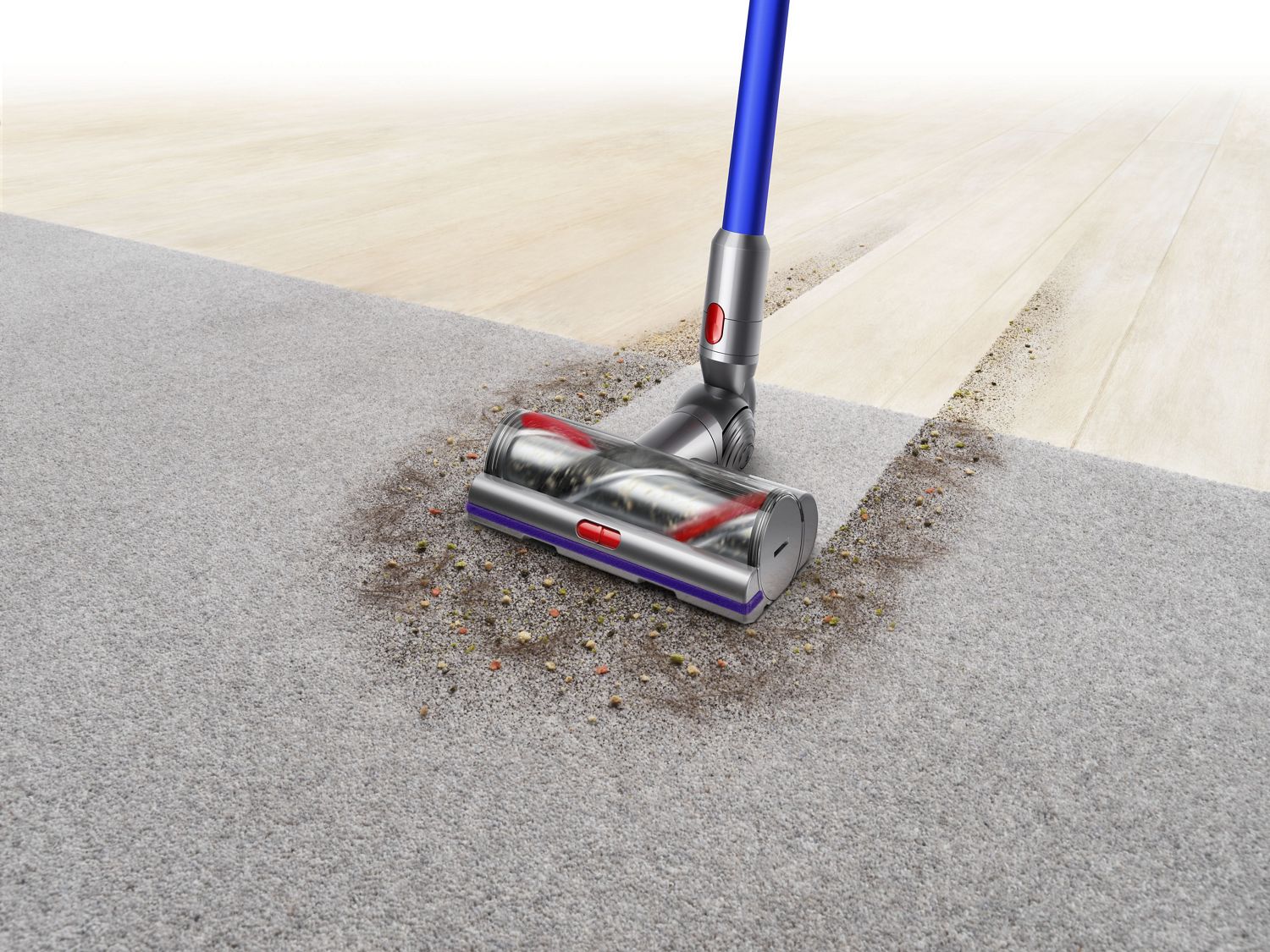 High Torque cleaner head moving from hard floor to carpet