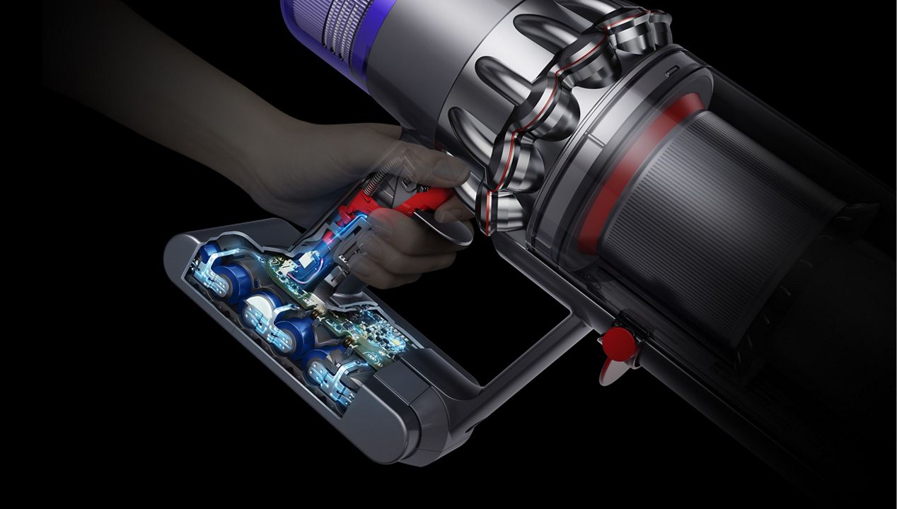Cutaway diagram of Dyson V11™ vacuum trigger and battery