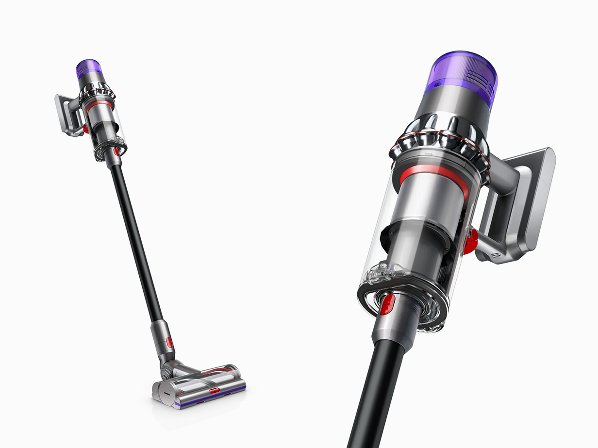 Dyson V11 Absolute cordless stick vacuum side and front views