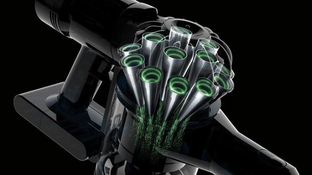 ภาพประกอบแสดงไซโคลนในเครื่องดูดฝุ่นไร้สาย Dyson V8
