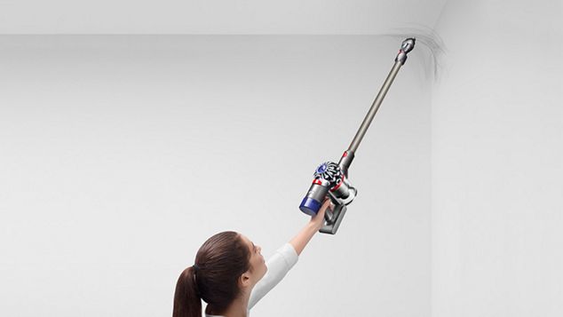 Model with Dyson V8 Animal vacuum