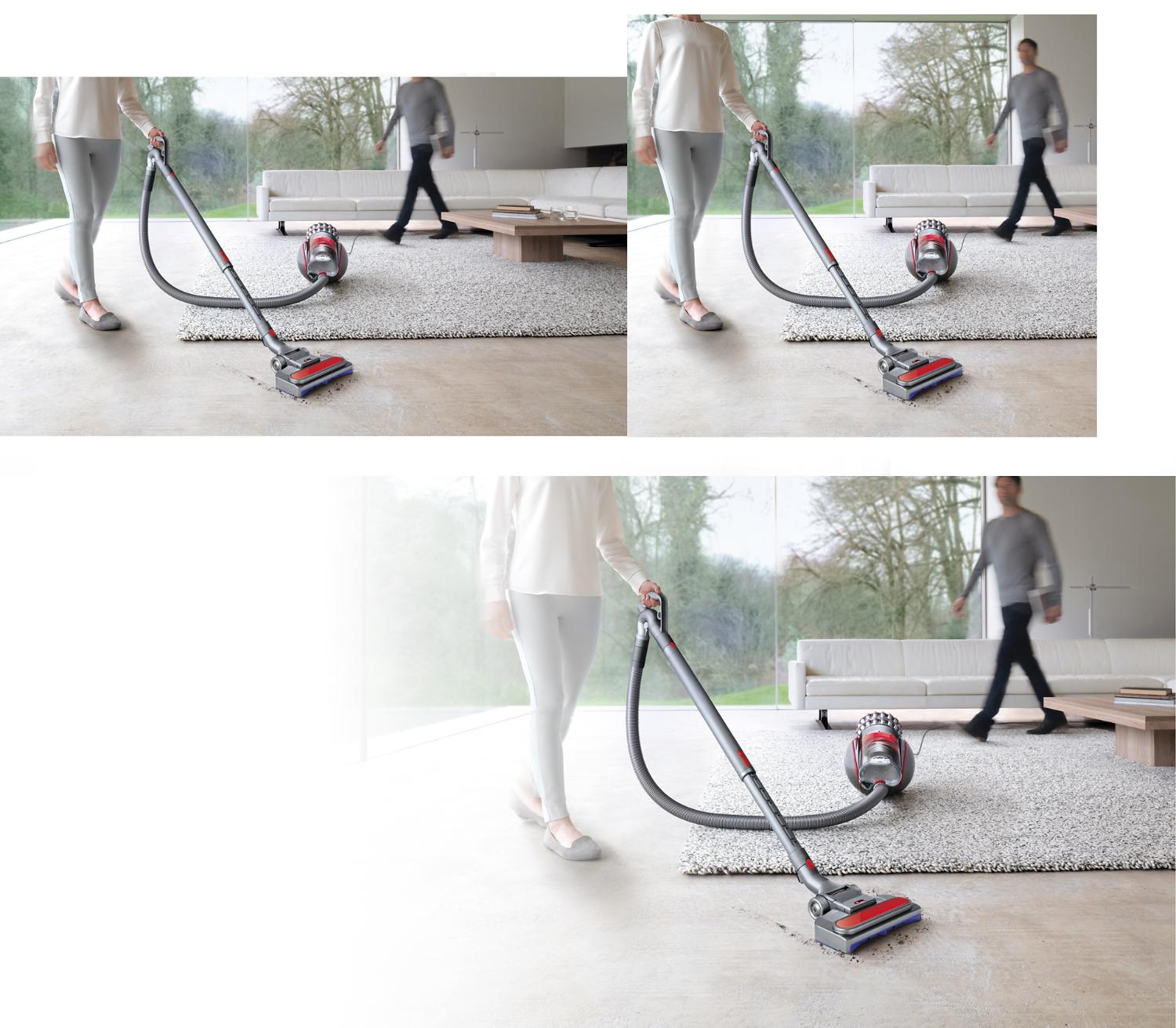 Eine Frau verwendet den Dyson Cinetic Big Ball™, um ein Wohnzimmer zu reinigen.