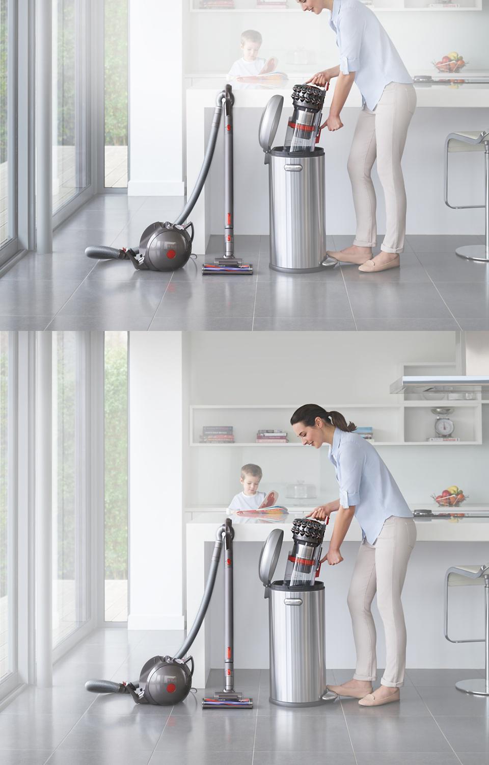 Model emptying vacuum bin