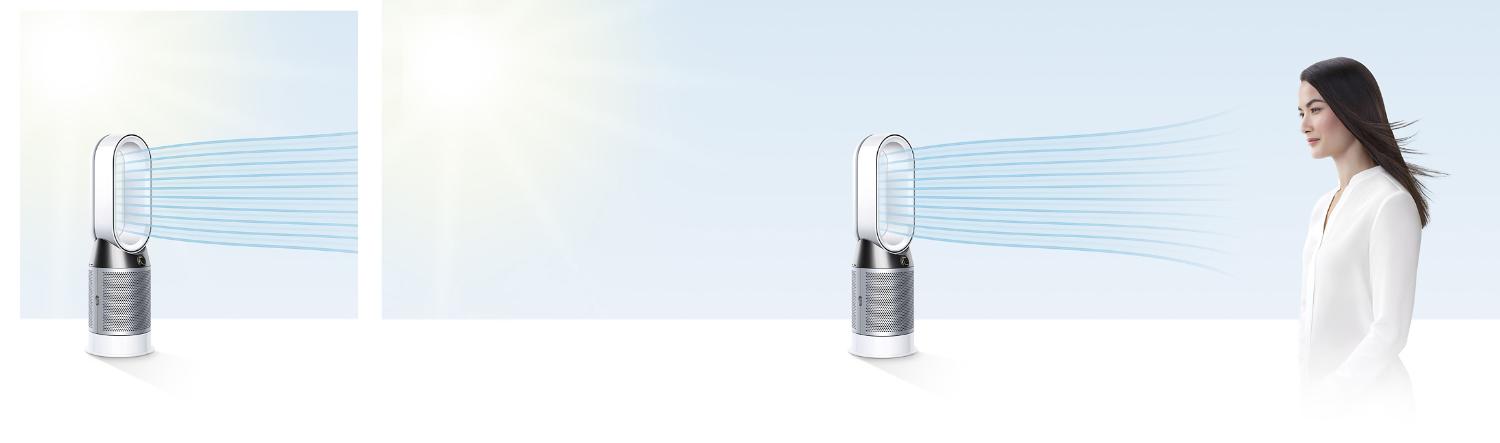 Naista viilennetään suoraan Dyson Pure Hot+Cool -ilmanpuhdistimella + tuulettimella