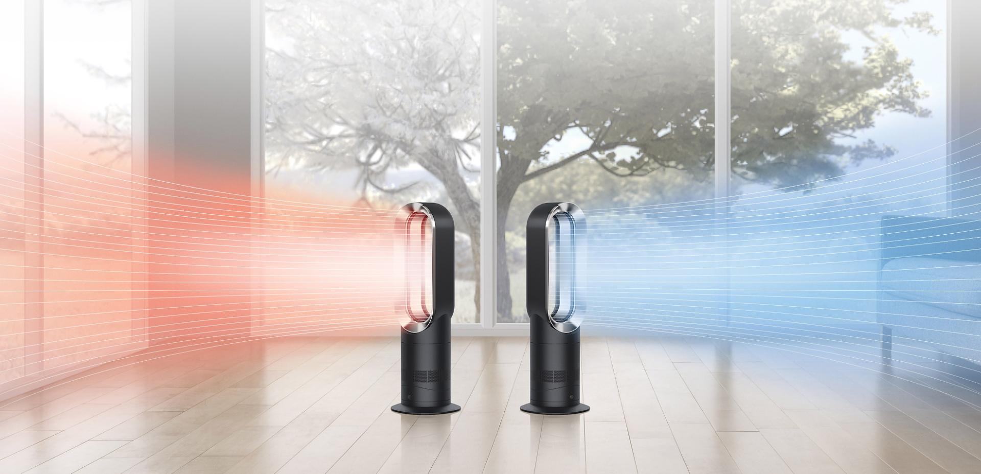 Dyson fan heater projecting cool and hot air