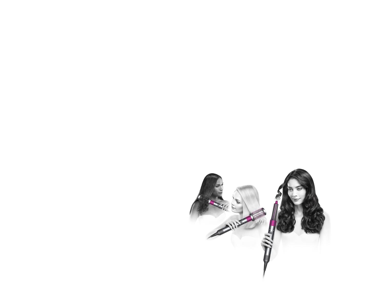 Three models styling hair using Dyson Airwrap™ styler