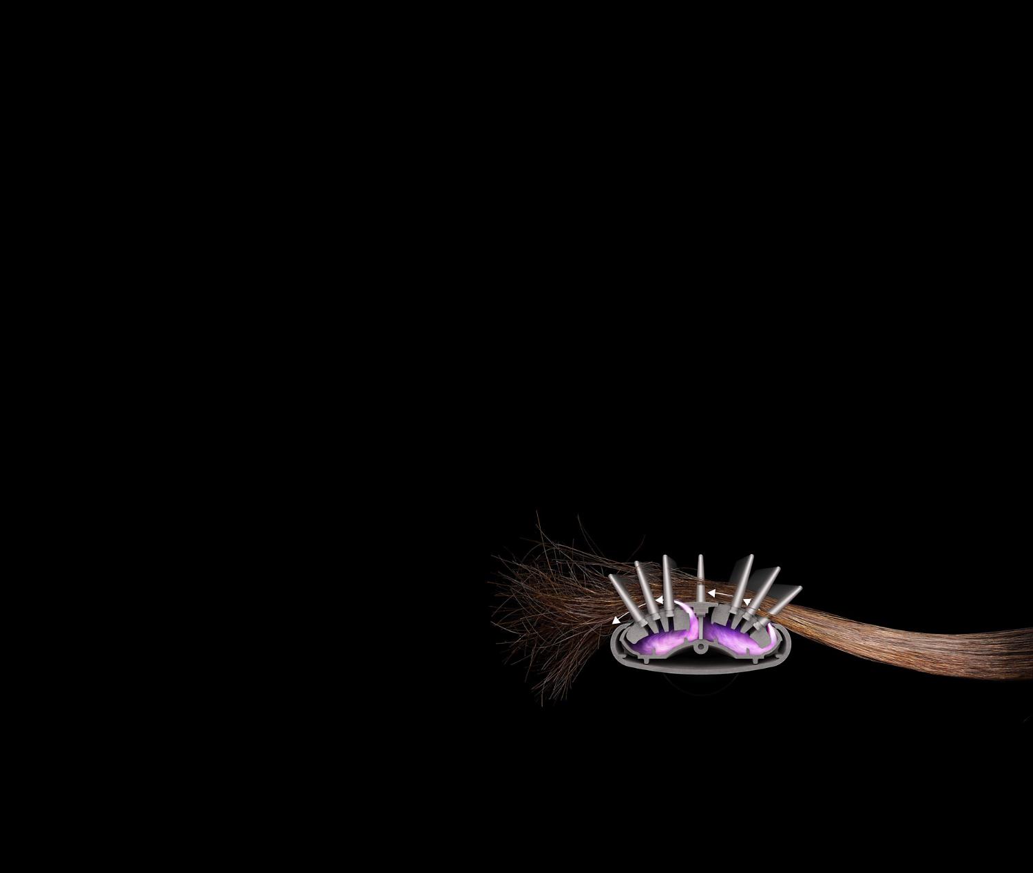 The Coanda effect attracting hair to brush.