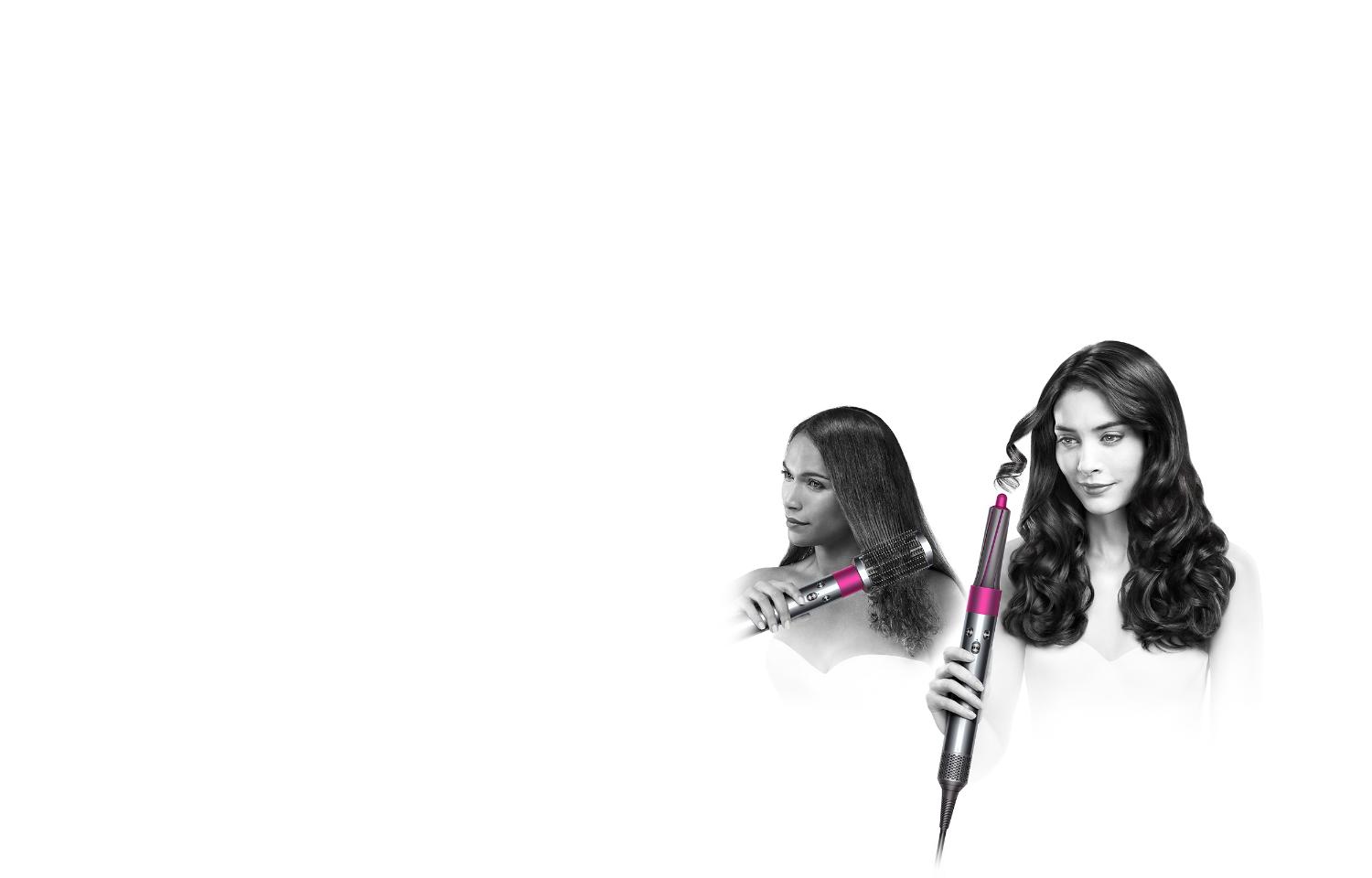 Dyson Airwrap🅪 Smooth+Control Deux modèles utilisant la brosse lissante et le séchoir coiffant Dyson Airwrap🅪