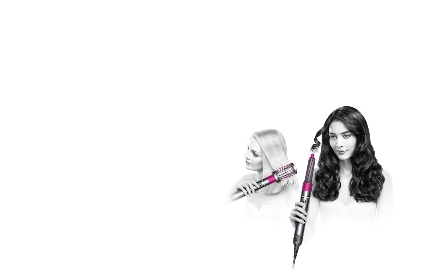 Deux modèles utilisant la brosse lissante et le séchoir coiffant Dyson Airwrap🅪 Deux modèles utilisant la brosse lissante et le séchoir coiffant Dyson Airwrap🅪