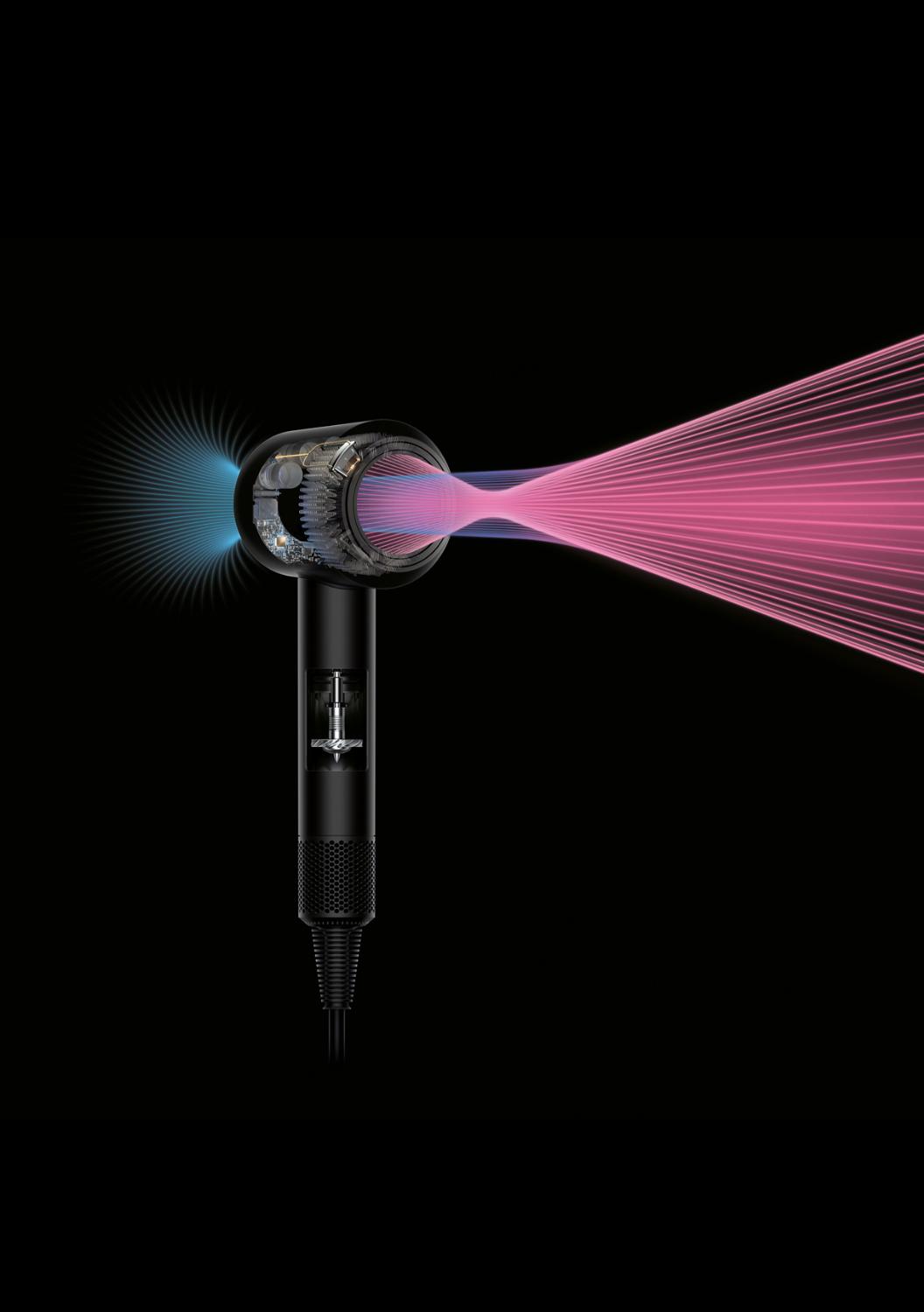 A diagram of the Dyson Supersonic hair dryer showing Air Multiplier technology.