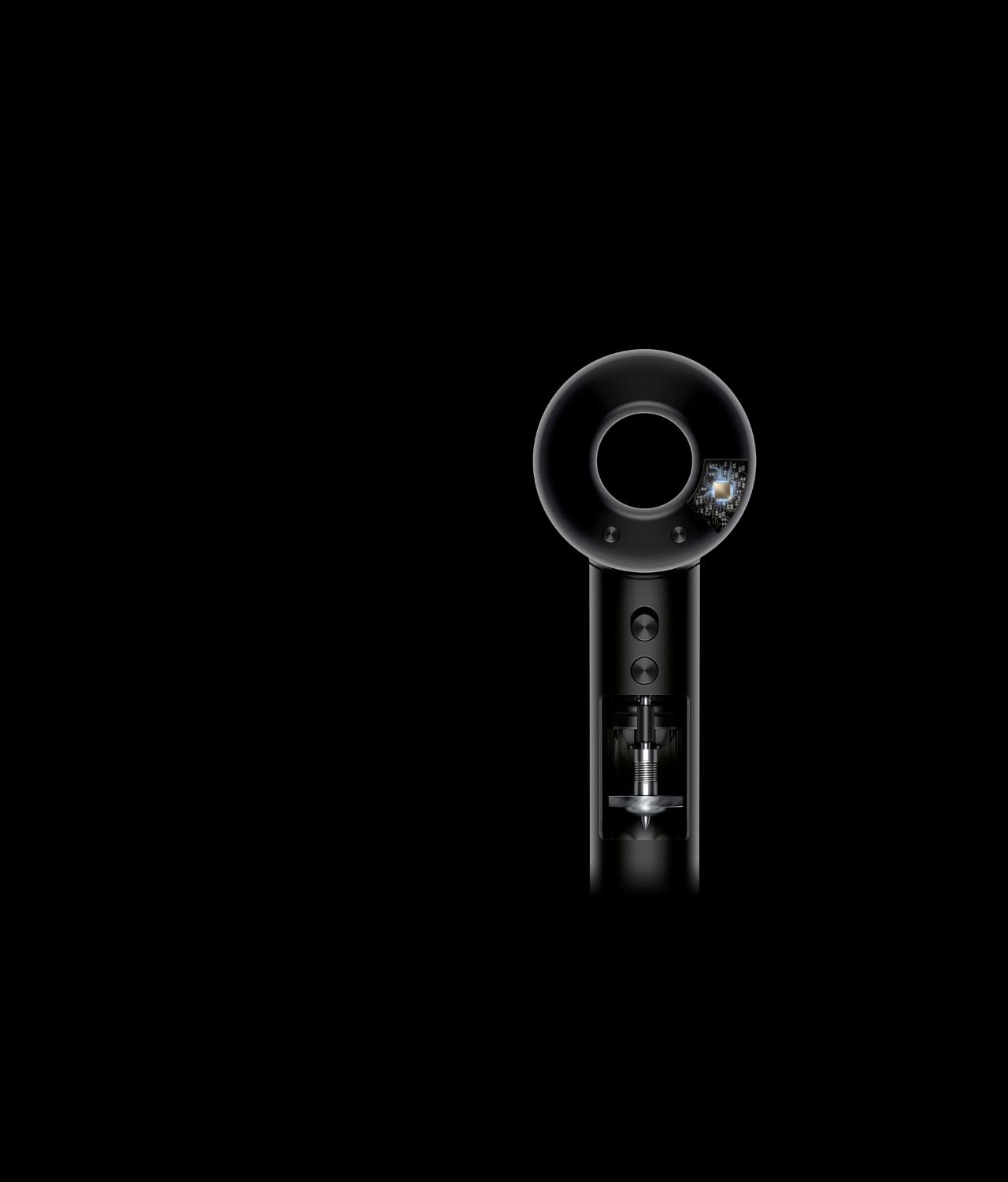 Cut-away of a Dyson Supersonic hair dryer showing the tecnhology