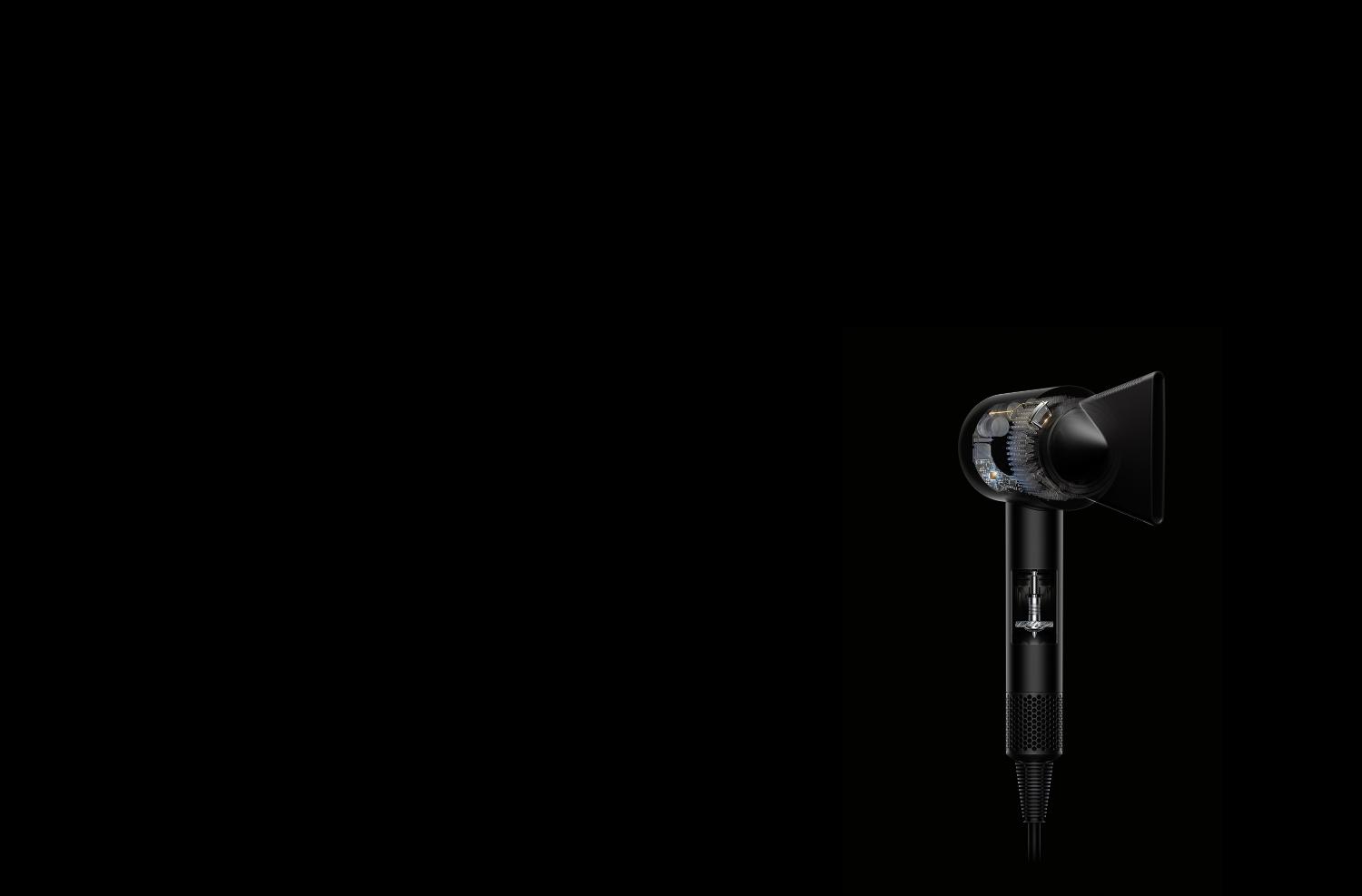 Illustratie van Dyson Supersonic met motor zichtbaar gemaakt