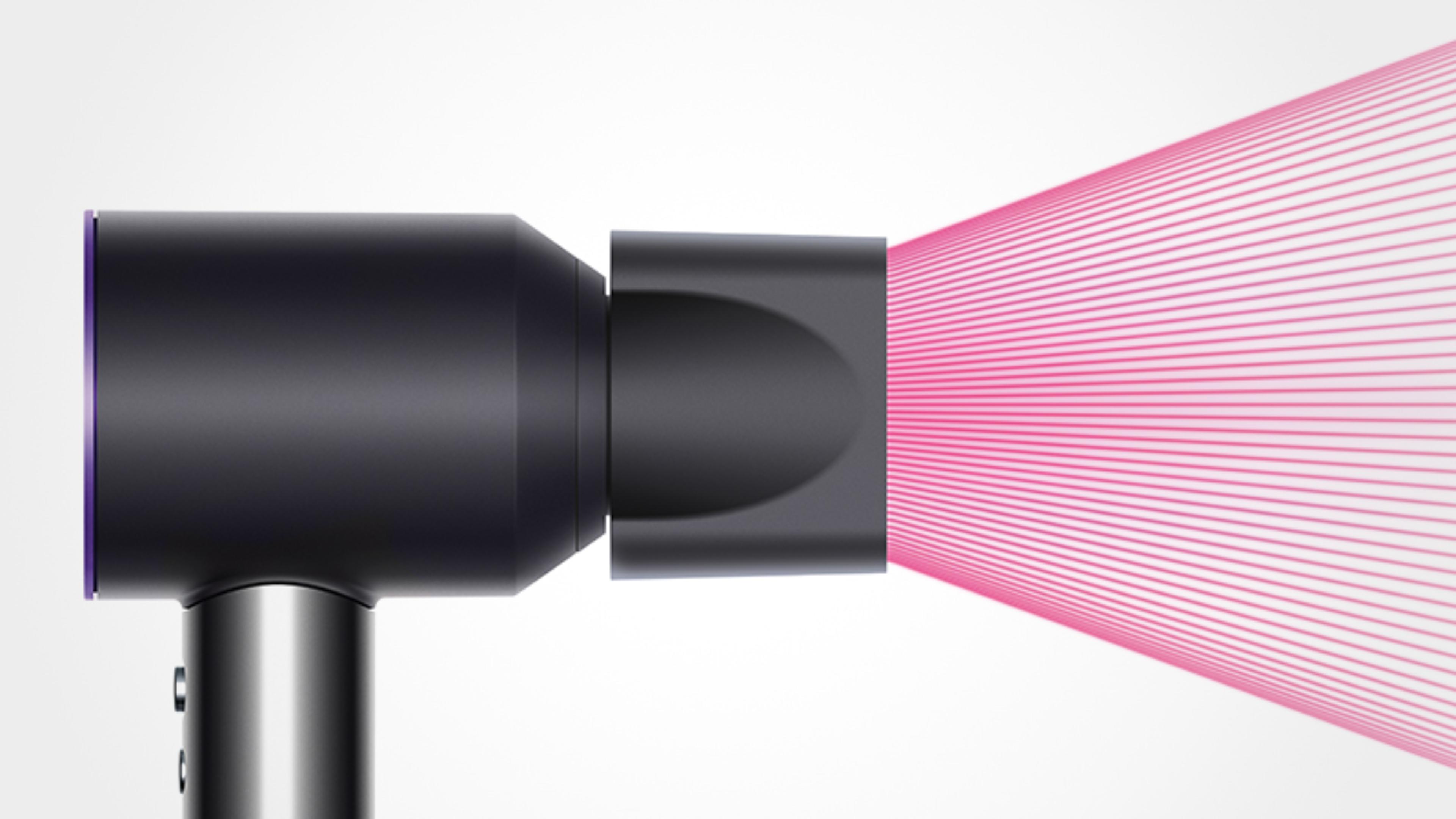 Dyson Supersonic™ hair dryer Black/Purple with Smoothing nozzle attached