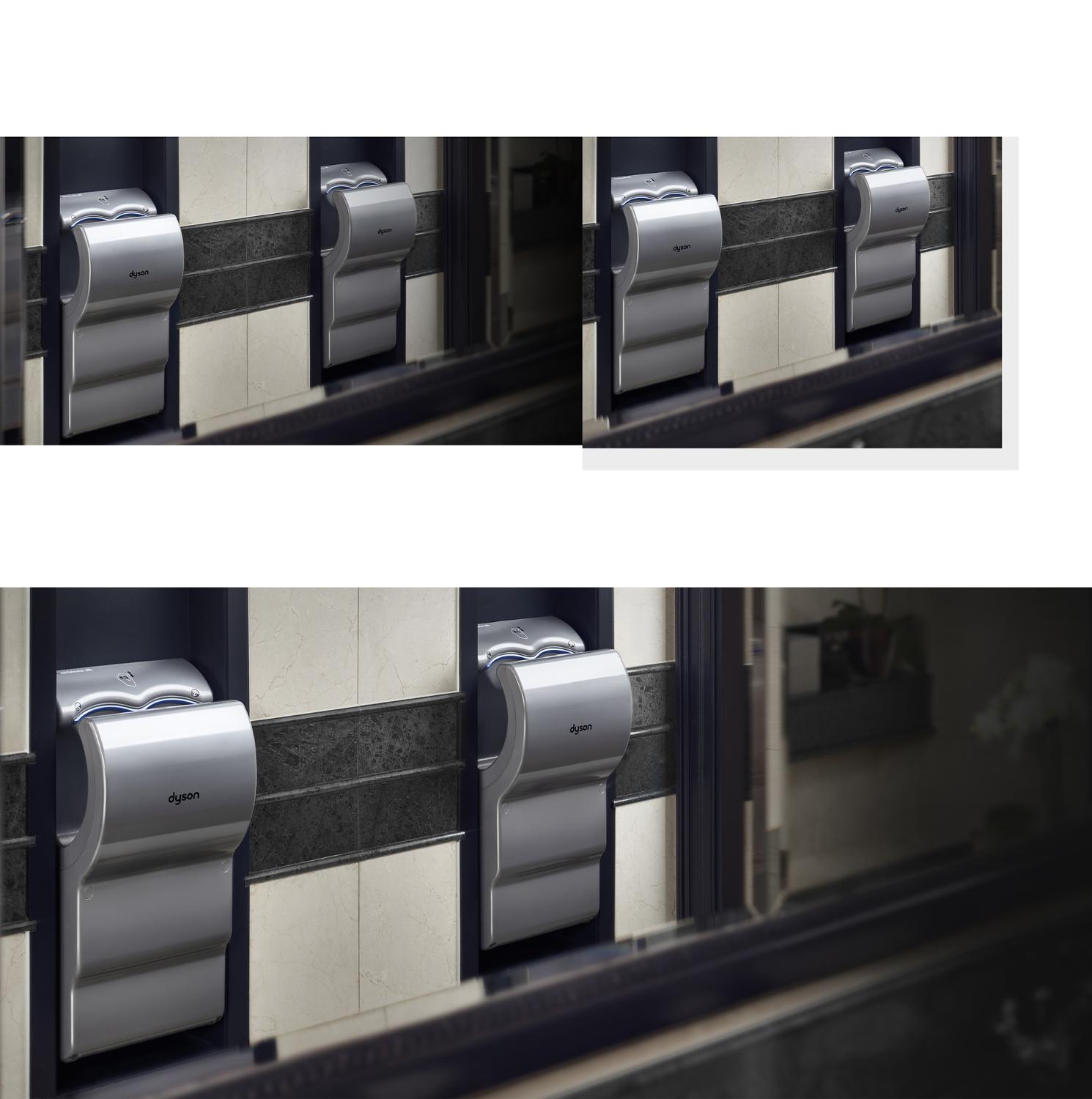 Le sèche-mains Dyson Airblade dB dans des toilettes publiques