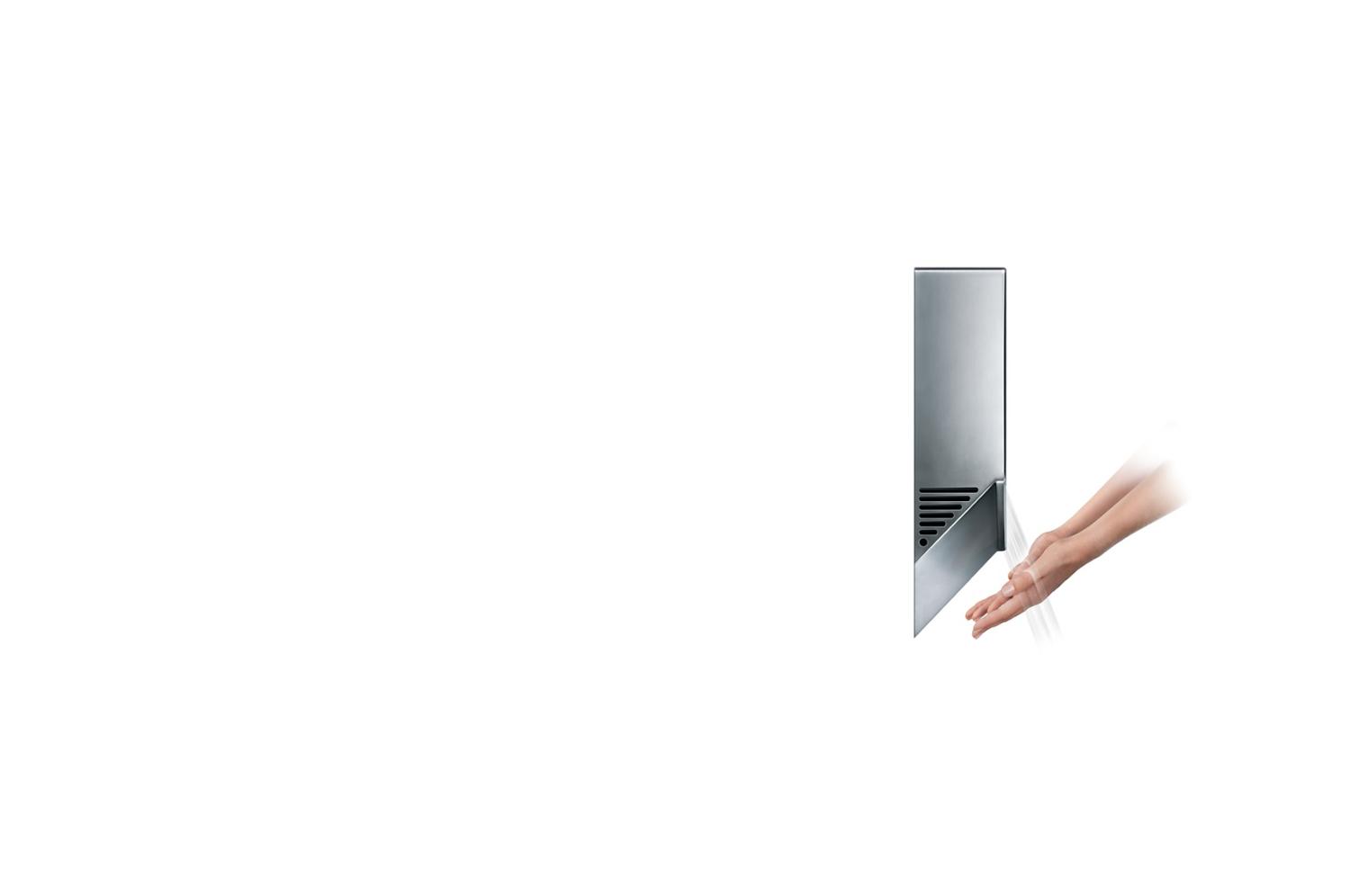 Seitenansicht von Händen unter dem Dyson Airblade V Händetrockner