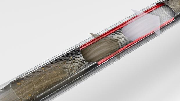 A diagram showing how Dyson’s top loading air-compression bin traps microscopic particles.