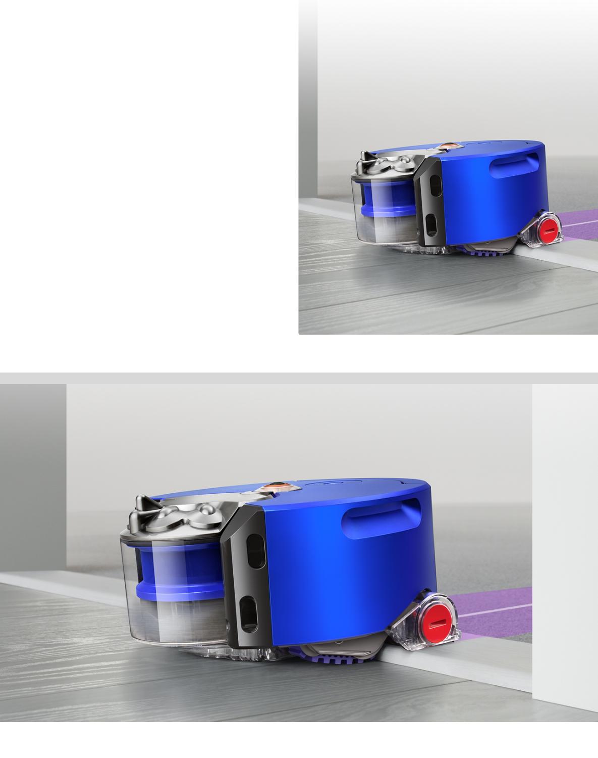 Robot aspirador Dyson 360 Eye pasando de una habitación a otra por encima de un umbral.