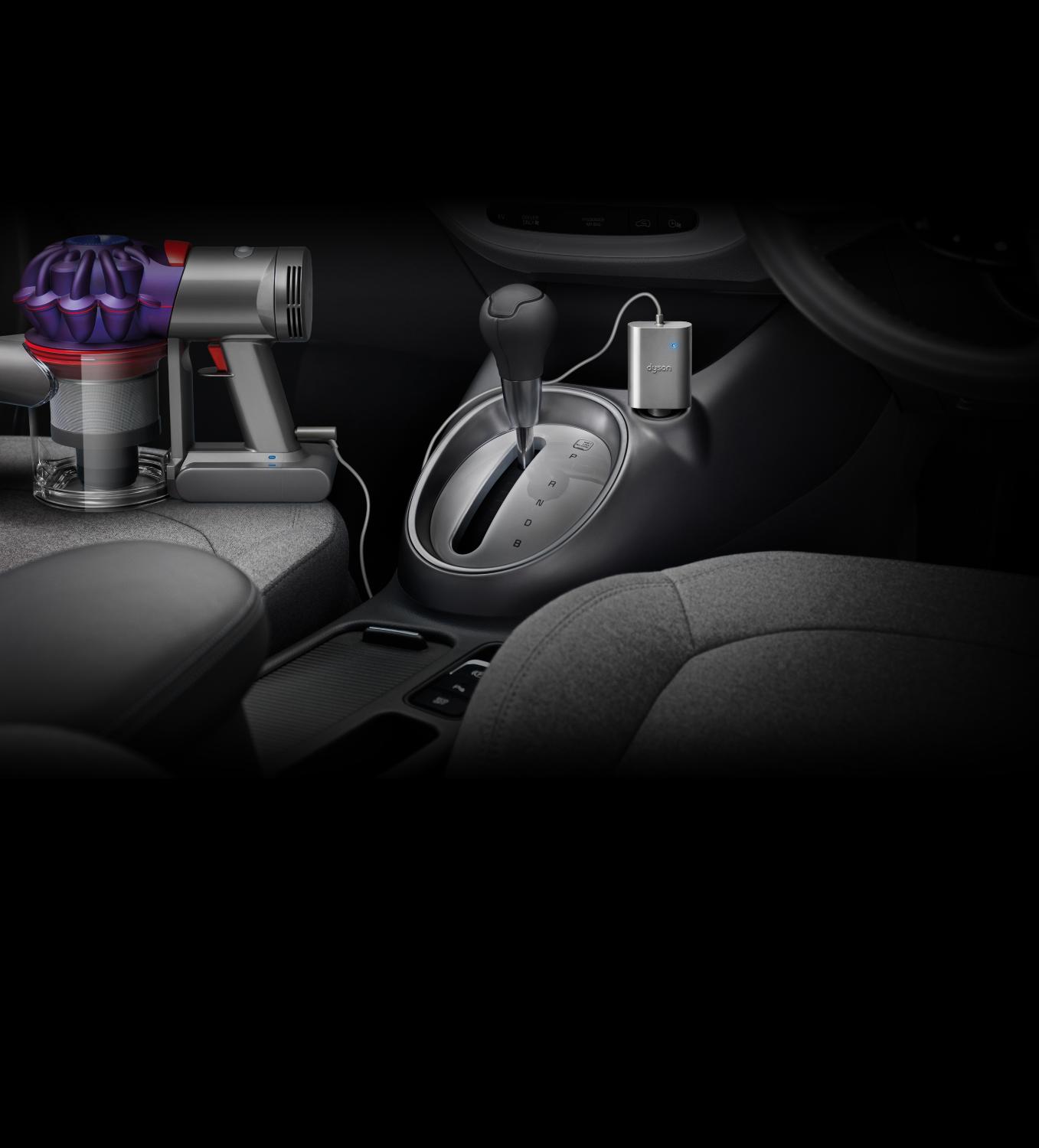 Image shows the in-car charger in use